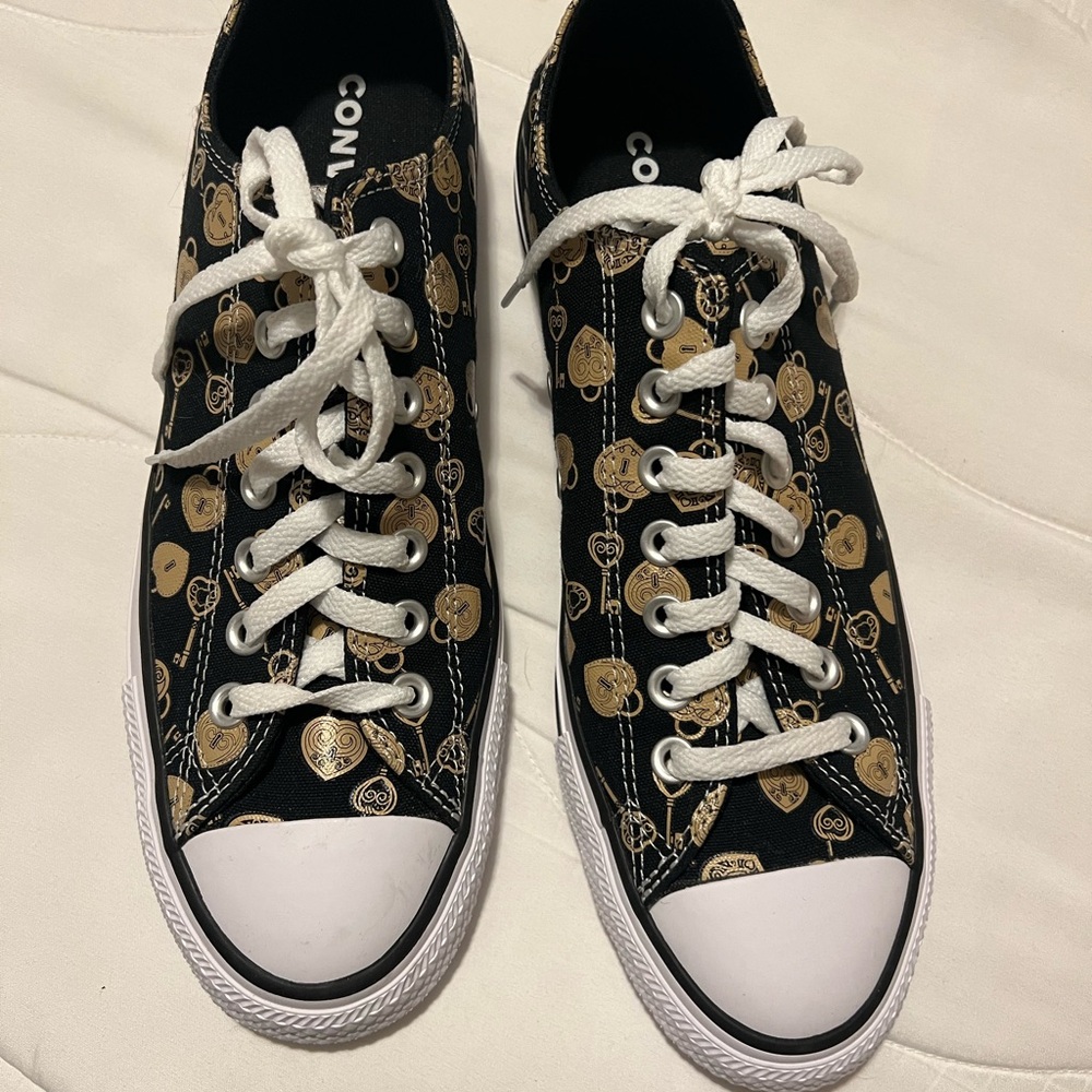 Converse Black Sneakers with Gold Heart Chain Pattern